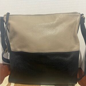 Fossil Two-Tone Leather Crossbody — Taupe & Black